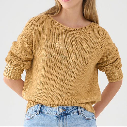 BASE Italian Metallic Gold Foil Cotton Gold Sweater Timeless Martha's Vineyard 