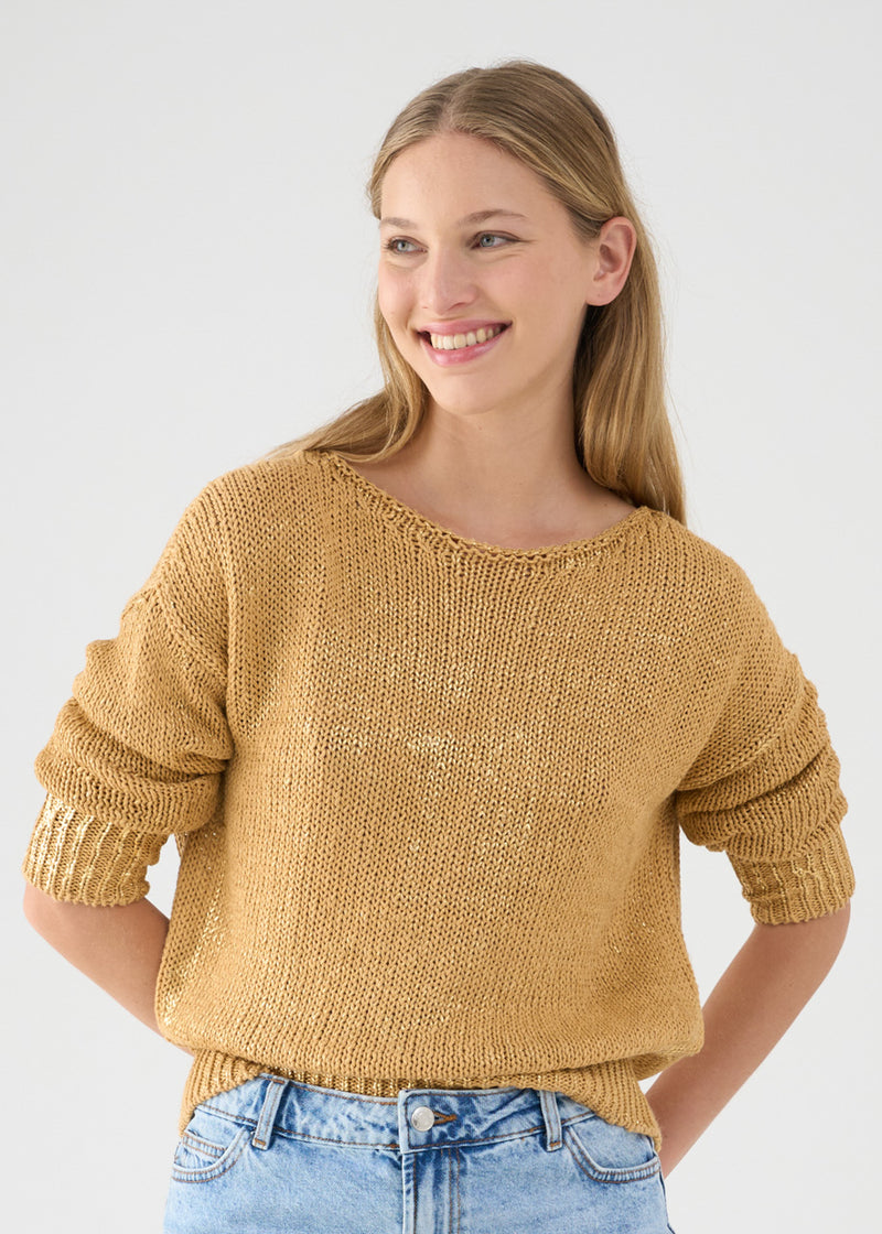 BASE Italian Metallic Gold Foil Cotton Gold Sweater Timeless Martha's Vineyard 