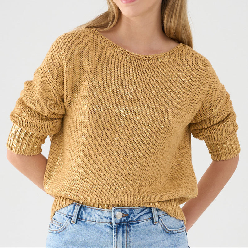 BASE Italian Metallic Gold Foil Cotton Gold Sweater Timeless Martha's Vineyard 