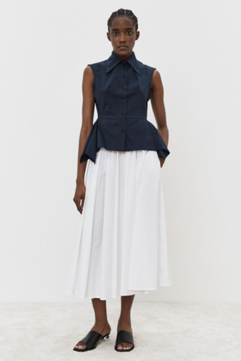 MeiMeij Sleeveless Button Down Navy Shirt Timeless Martha's Vineyard 