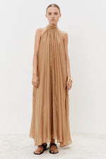 MeiMeij Golden Camel Halter Maxi Dress Timeless Martha's Vineyard 