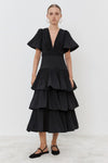 Meimeij Black Fluted Pleated Midi Dress Timeless Martha's Vineyard 