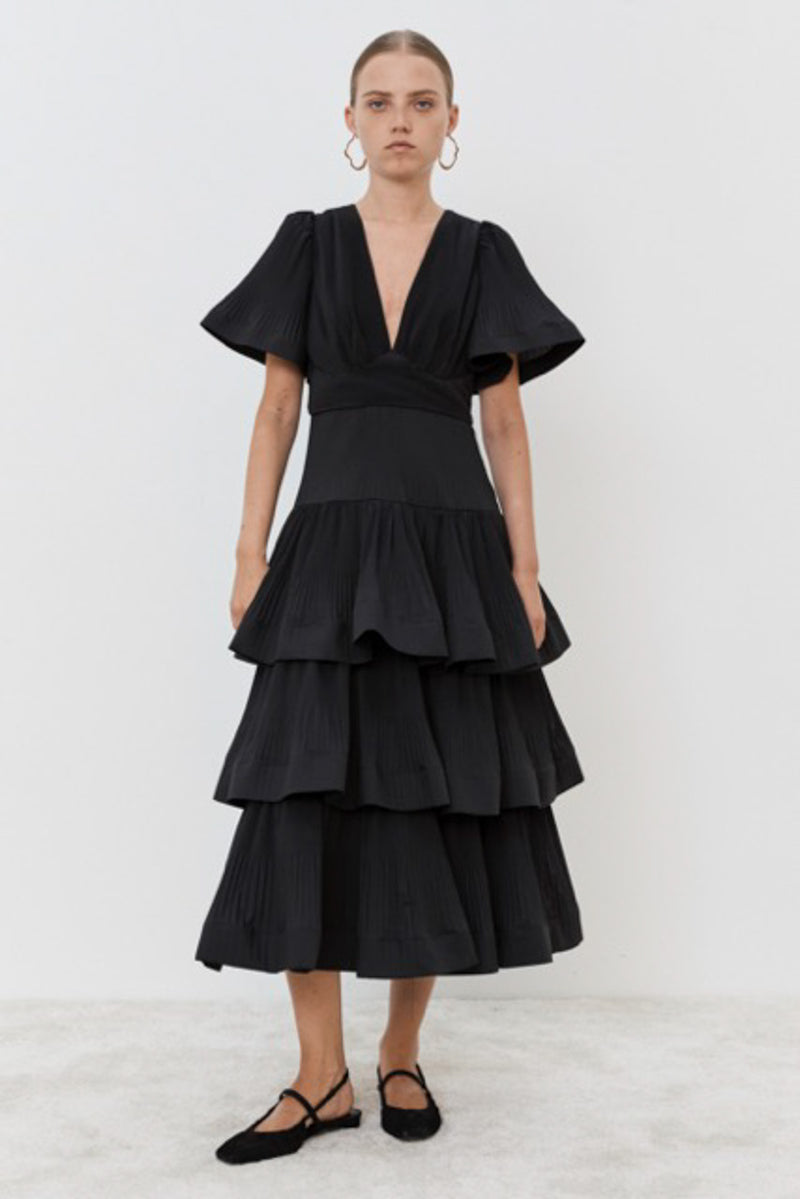 Meimeij Black Fluted Pleated Midi Dress Timeless Martha's Vineyard 
