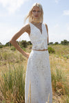 MILVA MI Ivory Lace Maxi Skirt with Side Slit Timeless Martha's Vineyard 
