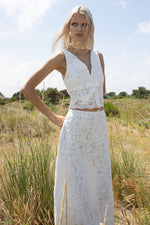 MILVA MI Ivory Lace Maxi Skirt with Side Slit Timeless Martha's Vineyard 