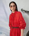 Sfizio Red Puff SLeeve Fit and Flare Eyelet Dress Timeless Martha's Vineyard 