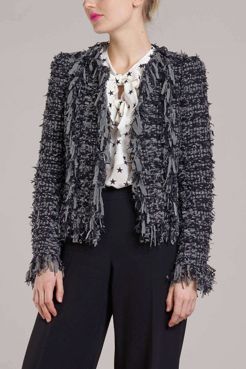 Maison Common Grey + Black Ribbon and Tweed Jacket Timeless Martha's Vineyard 