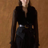 T.ba Short Black Wool Tweed Fur Collar Verdi Vest Timeless Martha's Vineyard 