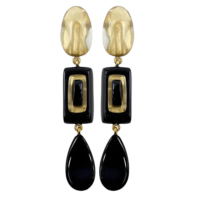 Marcia Resin Drop Clip Earring - Black + Gold