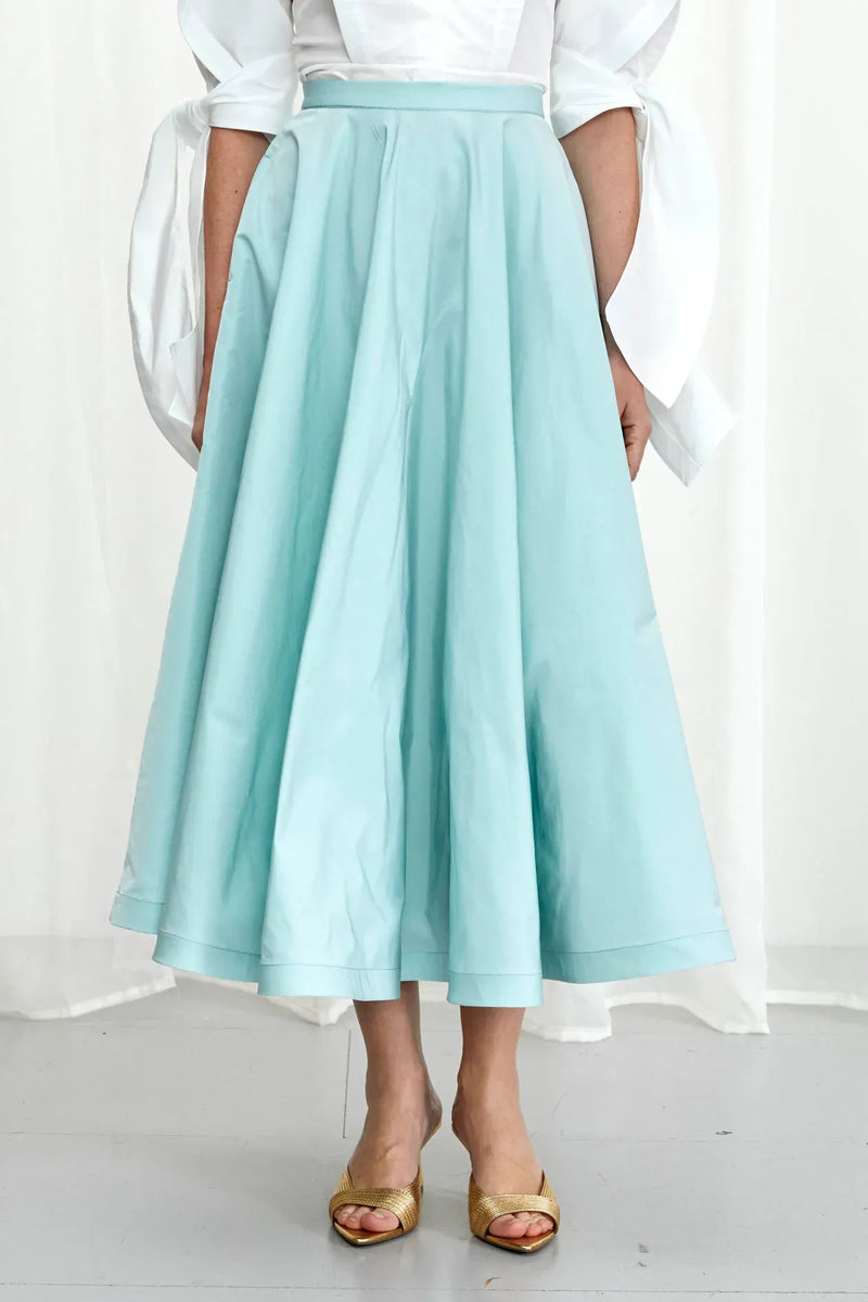 Palmer / / Harding Enfold Aqua Taffeta Midi Skirt Timeless Martha's Vineyard 