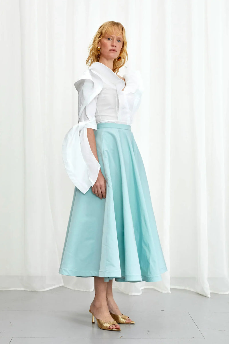 Palmer / / Harding Enfold Aqua Taffeta Midi Skirt Timeless Martha's Vineyard 