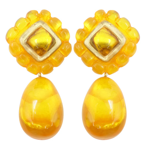 Dominique Denaive Rubina Golden Resin Drop Clip Earring Timeless Martha's Vineyard 