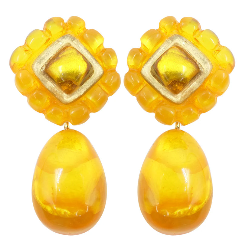 Dominique Denaive Rubina Golden Resin Drop Clip Earring Timeless Martha's Vineyard 