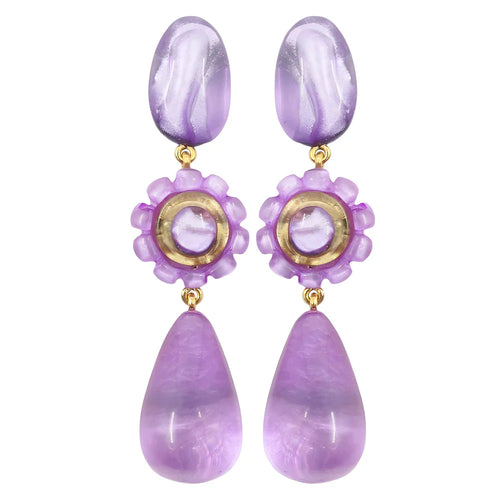 Dominique Denaive Jackie Lilac Resin Drop Clip Earring Timeless Martha's Vineyard 
