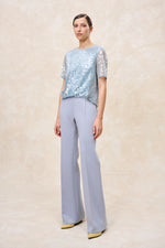 Natan Brume Grey Sequins Short Sleeve Mesh Top Timeless Martha's Vineyard 