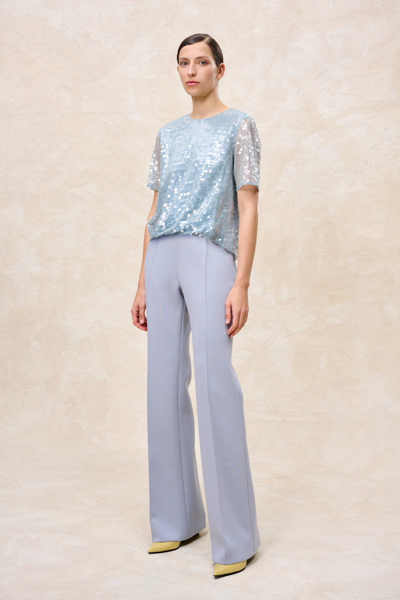 Natan Brume Grey Sequins Short Sleeve Mesh Top Timeless Martha's Vineyard 