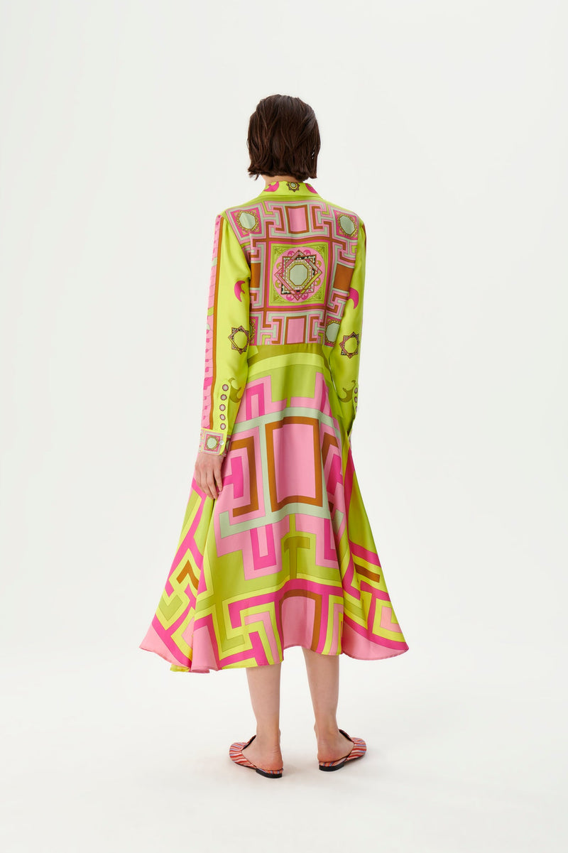 Kutnia Zeugma Geometric Pattern Silk Midi Dress Timeless Martha's Vineyard 