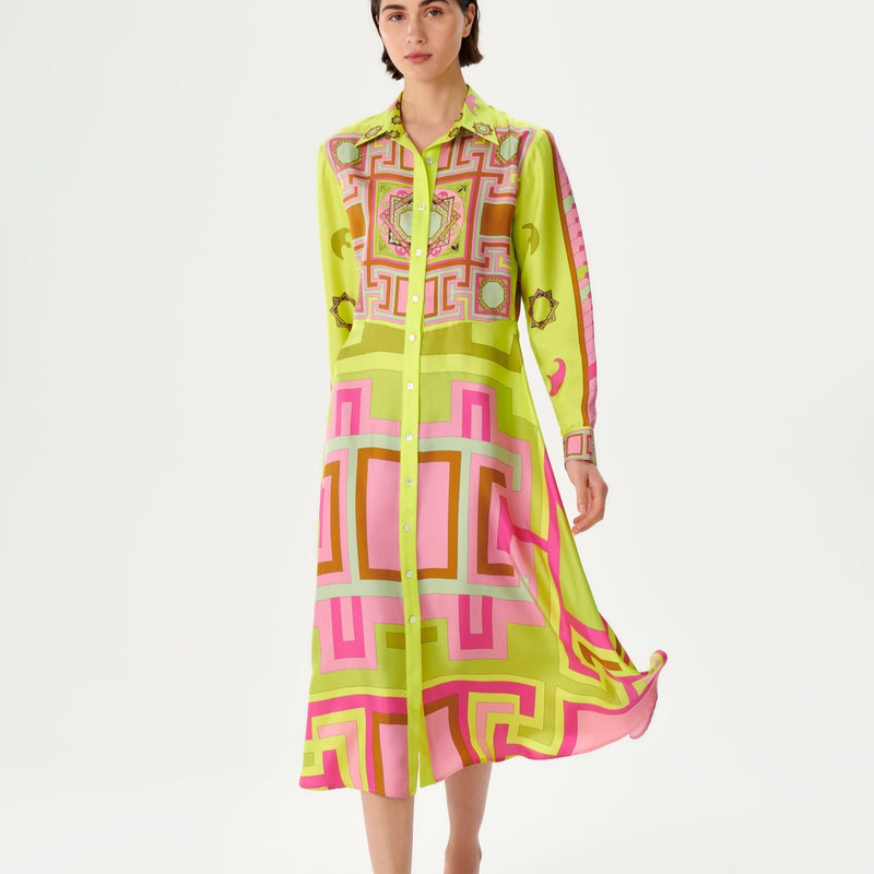 Kutnia Zeugma Geometric Pattern Silk Midi Dress Timeless Martha's Vineyard 