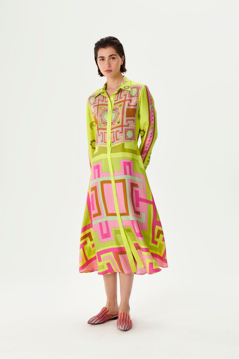 Kutnia Zeugma Geometric Pattern Silk Midi Dress Timeless Martha's Vineyard 