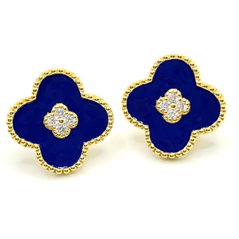 Clover Center Royal Blue Enamel Clover Shape Earrings Timeless Martha's Vineyard 