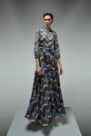 DESANTIS Silk Sequins Print Maxi Dress Timeless Martha's Vineyard 