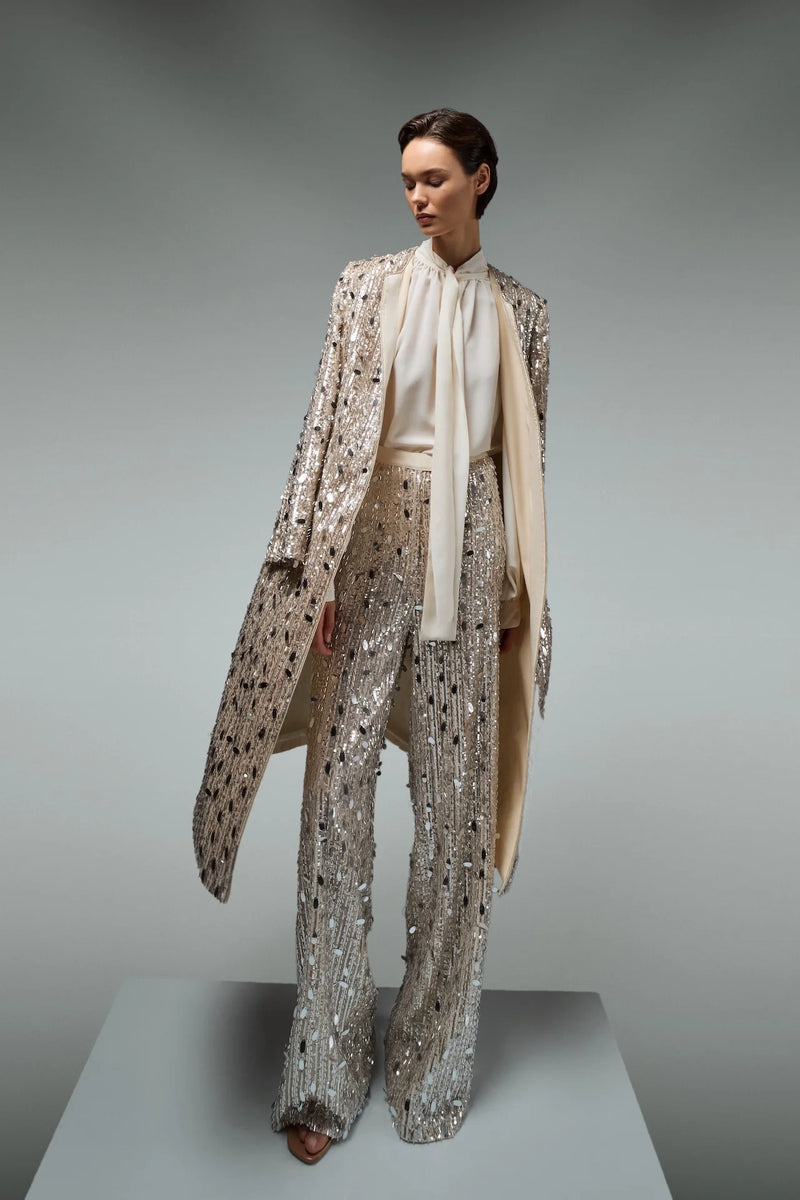 DESANTIS Embellished Sequins Couture Cream Pants Timeless Martha's Vineyard 