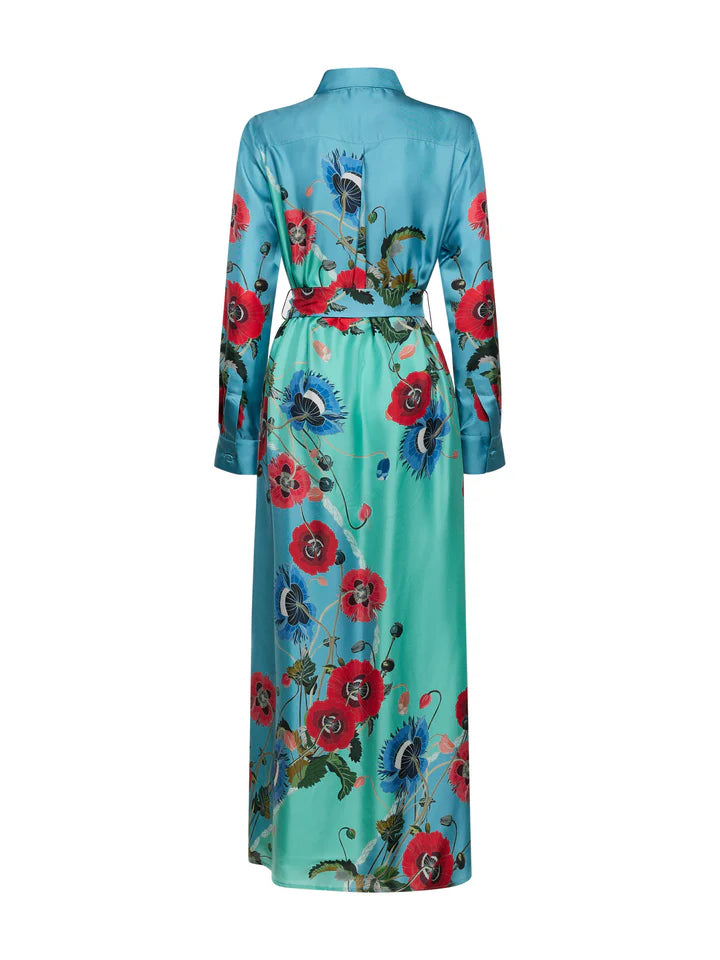 Franco Ferrari Aloe Poppy Print Silk Dress Timeless Martha's Vineyard 