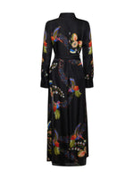 Franco Ferrari Aloe Black Hummingbird Print Silk Dress Timeless Martha's Vineyard