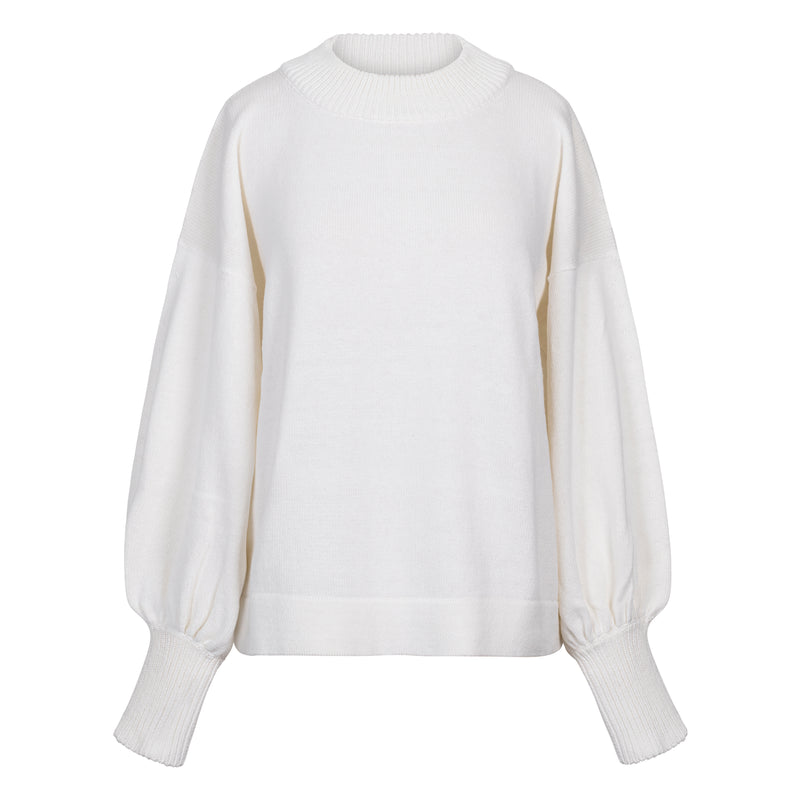 Butterfly Cotton and Cashmere Gathered Sleeve Sweater - White Timeless Martha's Vineyard 