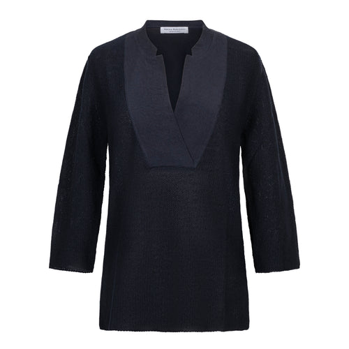 Amina Rubinacci Occidente Navy Cotton Linen V-Neck Sweater Timeless Martha's Vineyard 