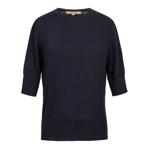 Natan Deep Navy Lightweight Elbow Sleeve Knit Land Top Timeless Martha's Vineyard 