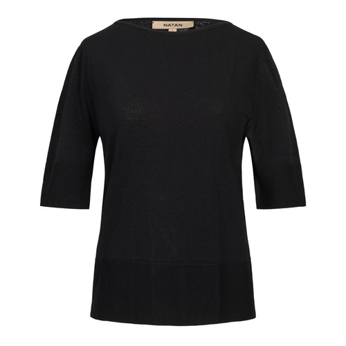 Natan Lizzie Elbow Sleeve Jewel Neck Knit Top in Black Timeless Martha's Vineyard 