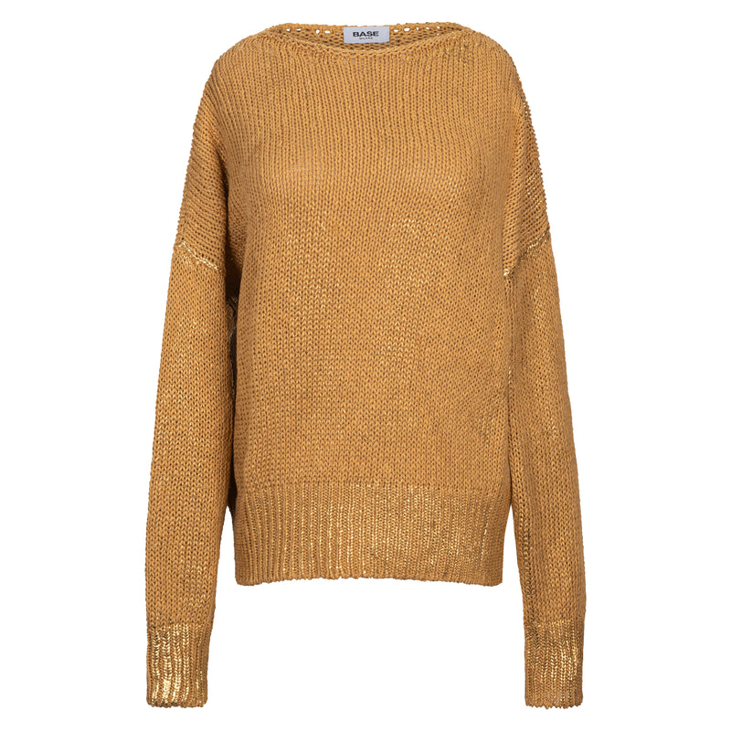 BASE Italian Metallic Gold Foil Cotton Gold Sweater Timeless Martha's Vineyard 