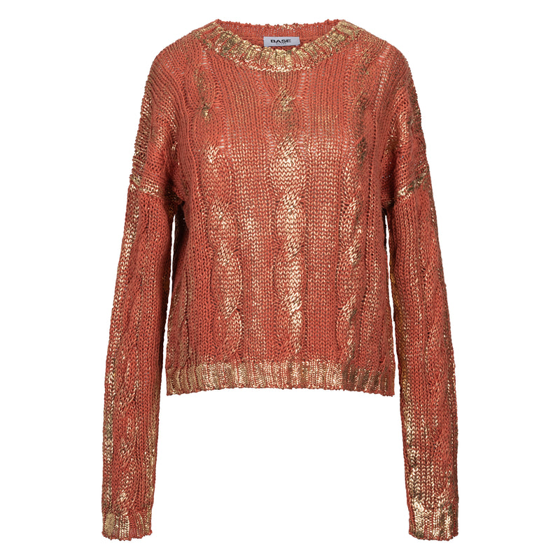 Metallic Cotton Cable Sweater - Gold + Peach