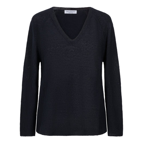 Amina Rubinacci Orsu Navy Cotton Linen V-Neck Sweater Timeless Martha's Vineyard 