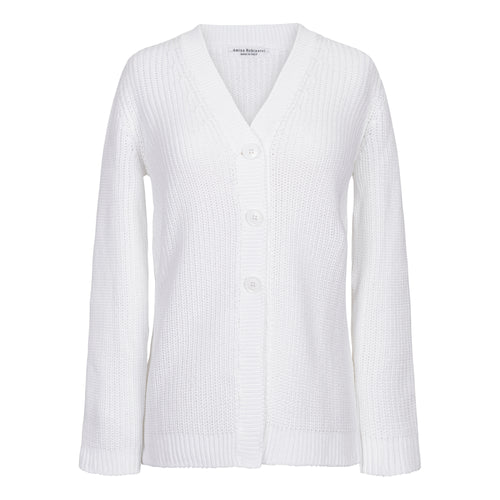 Amina Rubinacci Sapore Organic Cotton V-Neck Cardigan White Timeless Martha's Vineyard 