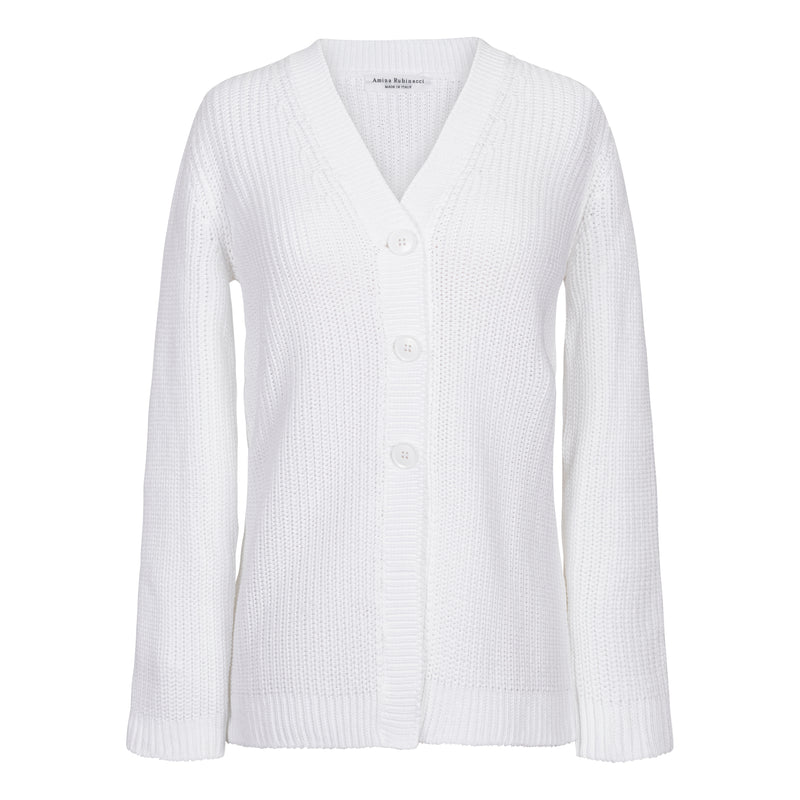 Amina Rubinacci Sapore Organic Cotton V-Neck Cardigan White Timeless Martha's Vineyard 