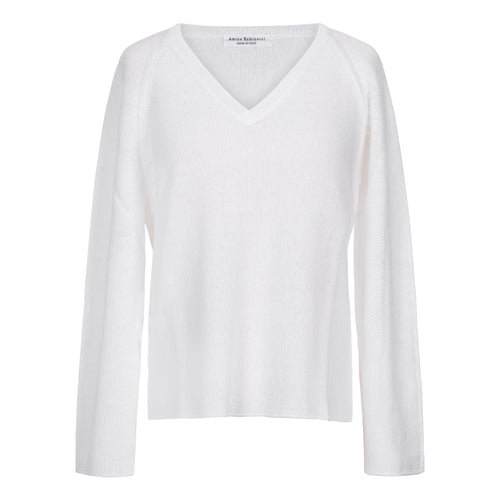 Amina Rubinacci Orsu White Cotton Linen V-Neck Sweater Timeless Martha's Vineyard 