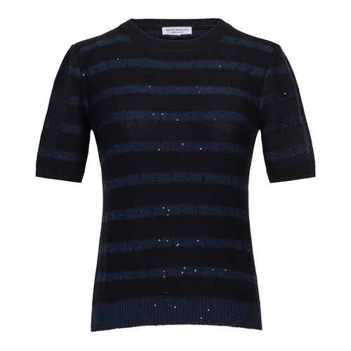 Amina Rubinacci Savona Sequins Stripe Organic Cotton Sweater - Navy Timeless Martha's Vineyard 
