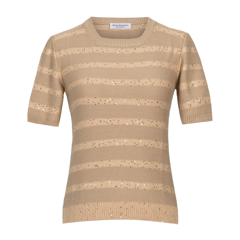 Amina Rubinacci Savona Sequins Stripe Organic Sweater Gold Timeless Martha's Vineyard 