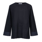 Amina Rubinacci Sasa Linen and Cotton Raglan Sweater Navy Timeless Martha's Vineyard 