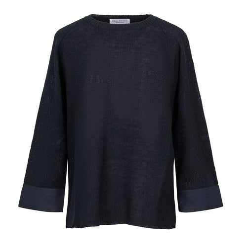 Amina Rubinacci Sasa Linen and Cotton Raglan Sweater Navy Timeless Martha's Vineyard 