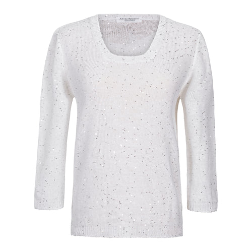 Amina Rubinacci Salsa Linen Sequins Scoop Neck Sweater - White Timeless Martha's Vineyard 