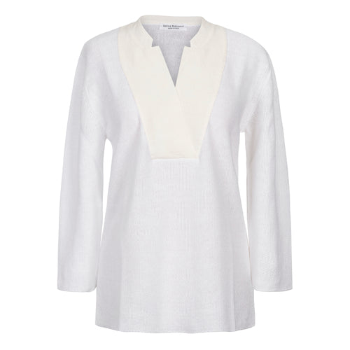 Amina Rubinacci Occidente Cotton Linen V-Neck Sweater White Timeless Martha's Vineyard 
