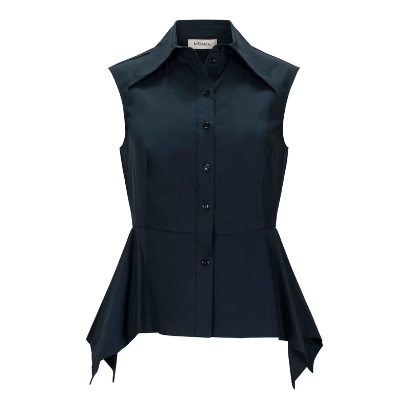 MeiMeij Sleeveless Button Down Navy Shirt Timeless Martha's Vineyard 