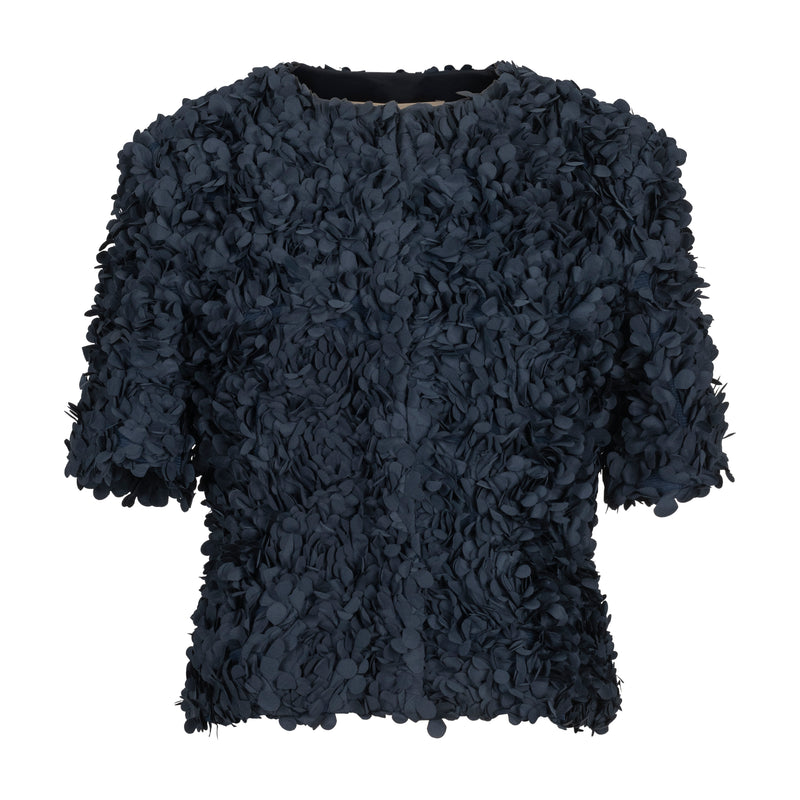 Natan Cropped Navy Calika Petal Fabric Jacket Timeless Martha's Vineyard 