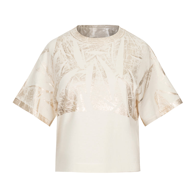 NUDE Ivory + Gold Foil Metallic Boxy Tee Timeless Martha's Vineyard 