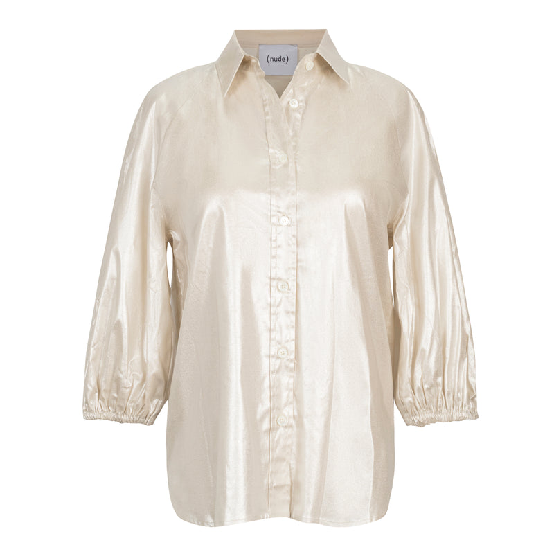 Metallic Puff Sleeve Button-Down Blouse Timeless Martha's Vineyard 
