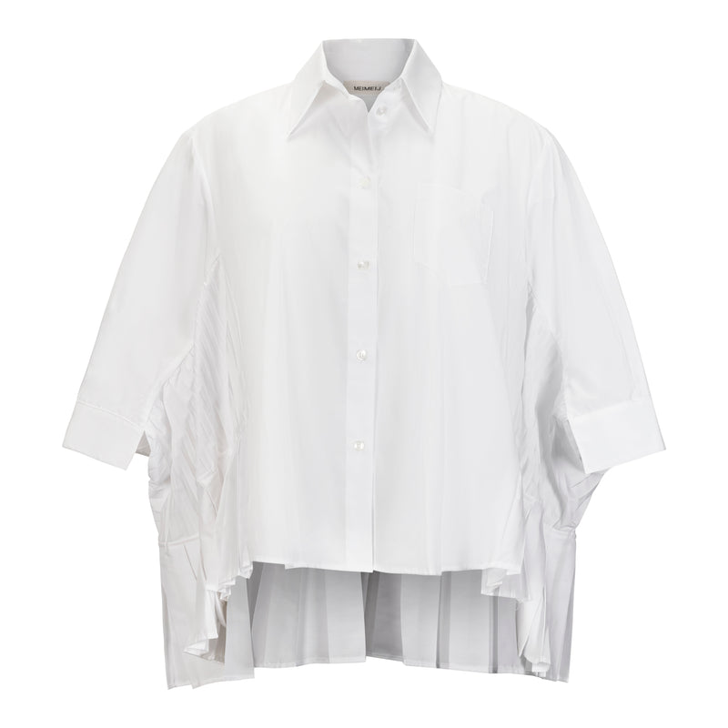 MeiMeij White Elbow Sleeve Pleated Button Down Shirt Timeless Martha's Vineyard 