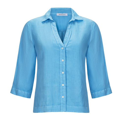 Rosso35 Classic Sky Blue Linen 3/4 Sleeve Shirt Timeless Martha's Vineyard 